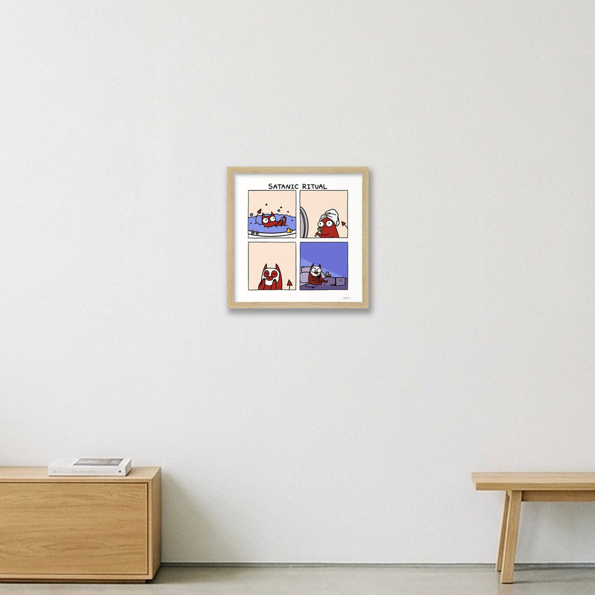 Satanic Ritual — 30×30cm, 12×12" Oak Frame