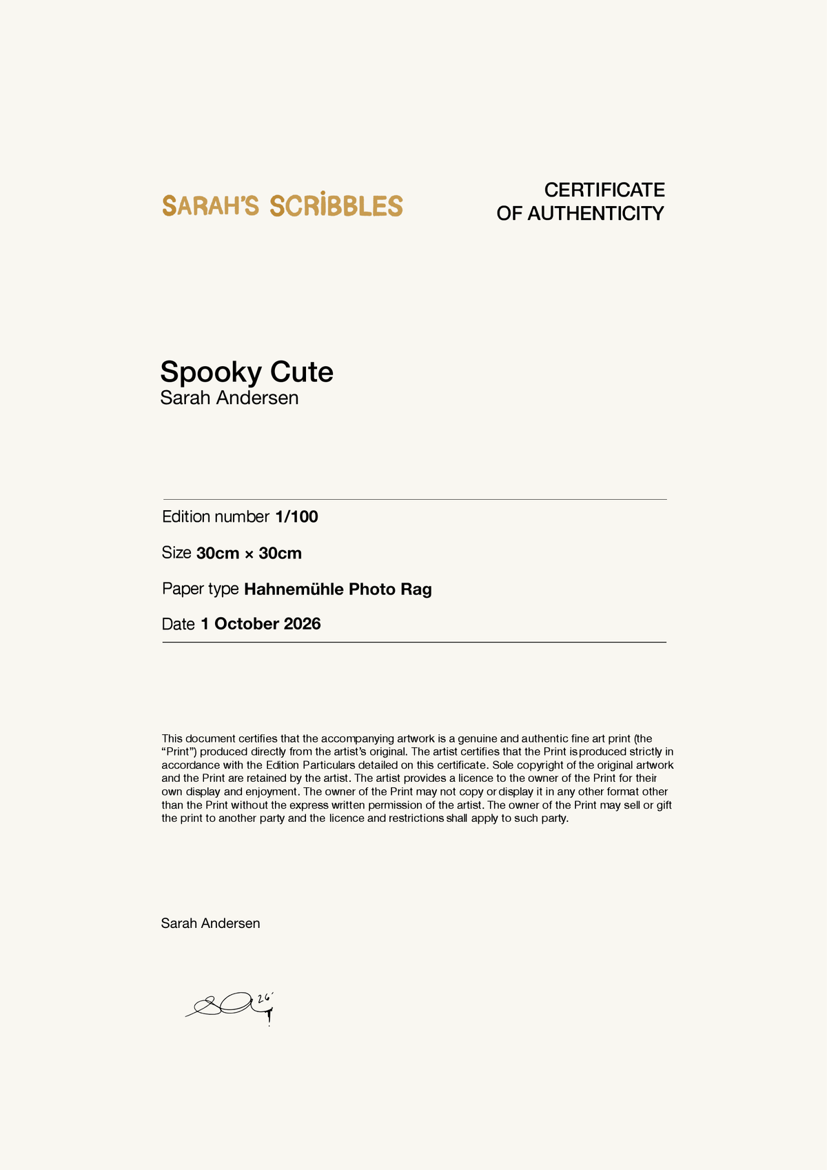 Spooky Cute — Certificate of Authenticity